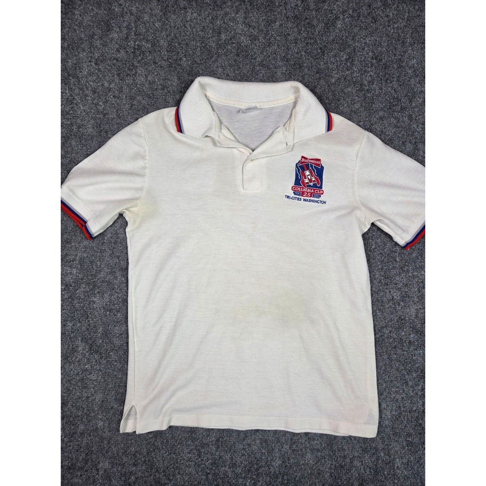 Vantage Polo Shirt Mens M White Budweiser Columbia Cup Vintage Hydroplane Racing